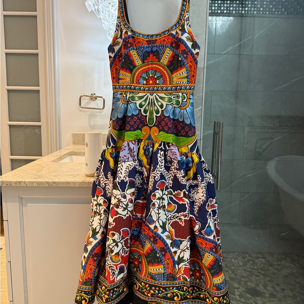 Alice + Olivia Diana Floral Cotton Blend Fit and Flare Midi Dress - Picture 4 of 15